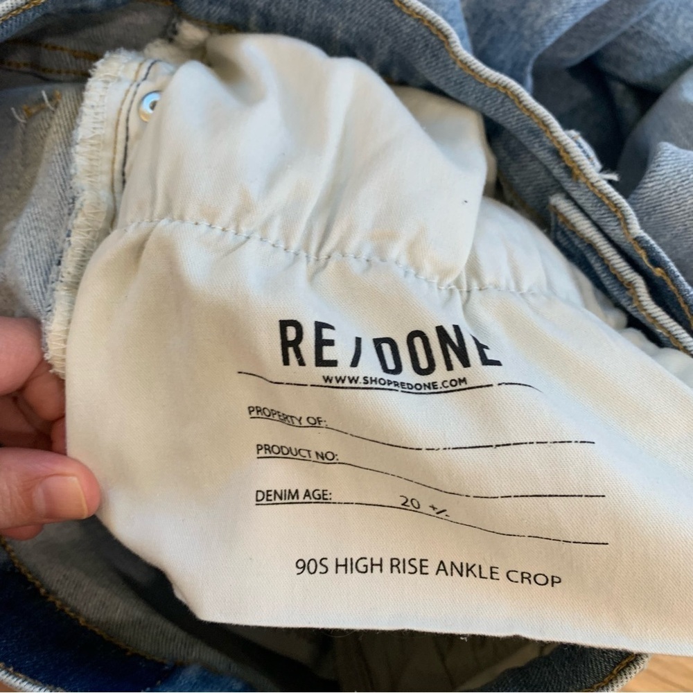 Re/Done 90s High Rise Ankle Crop in Worn Bright Blue size 27 Button Fly Denim - Picture 10 of 16